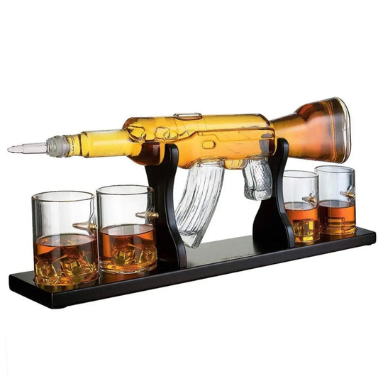 AK 47 Rifle Whiskey Decanter with 4 Whiskey Bullet Glasses 1000ml - Whisky & Wine Decanters Australia